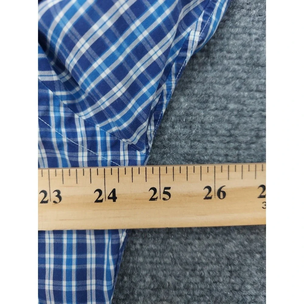 Vt POLO‎ RALPH LAUREN Shirt Mens 16.5-35 Blue Plaid Curham 2 Ply 100s Hong Kong
